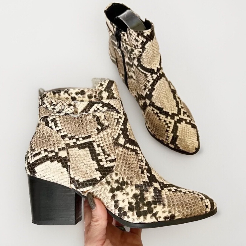 NEW Market & Spruce Snakeskin Ankle Boots size 6.5 Chunky Block Heel BOHO - Picture 3 of 14